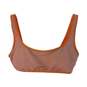 Aerie Scoop Neck Bikini Top Orange Glitter Shimmer Size M Beach Preppy Swimwear